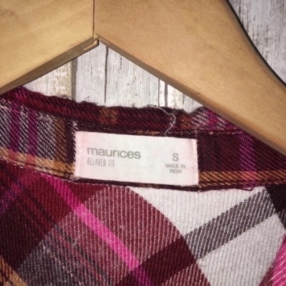 Maurices Red Relaxed Fit Plaid Button Down - Picture 4 of 4